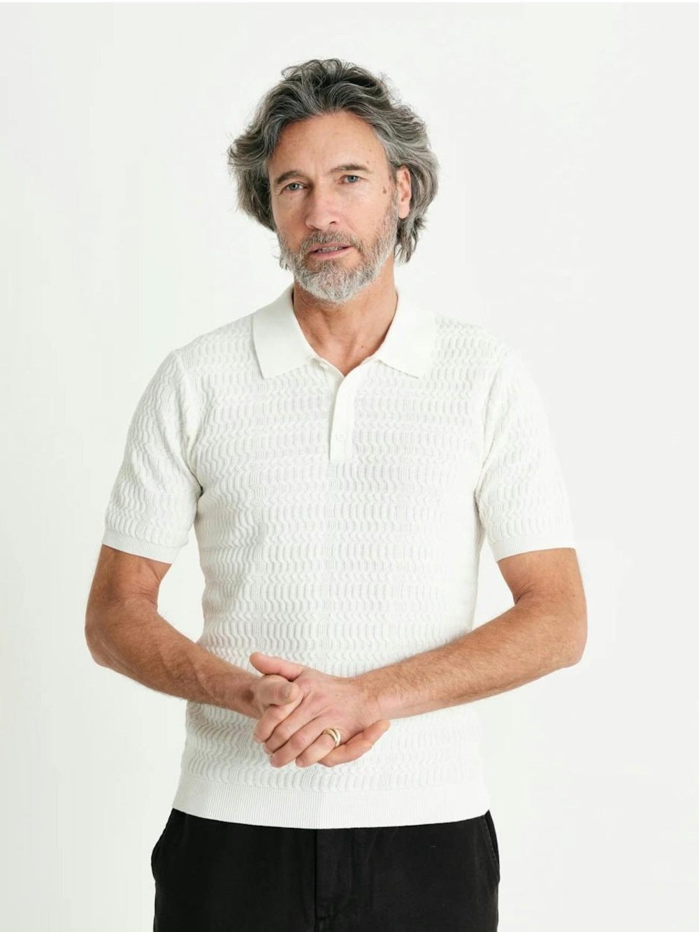 Wax London Naples Waffle Stitched Polo | Off White | Men’s S